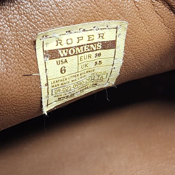 Roper Moccasins Womens 6 Brown Lilly Cow Print Western Cowgirl Leather Shoes - Picture 8 of 8